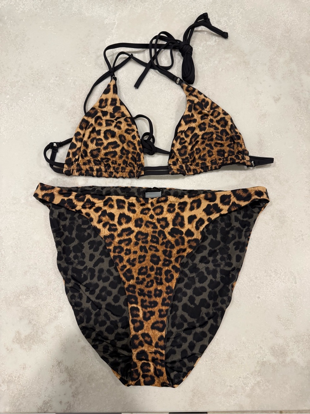 NWOT Good American Leopard Print Triangle Bikini Set - Size 2/3